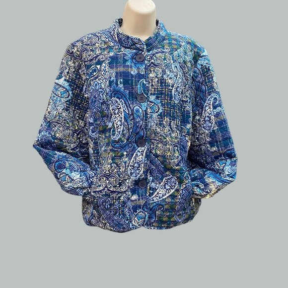 Gloria Vanderbilt Casuals XL Quilted Button Up Quilted Jacket Blue Paisley - Picture 4 of 11